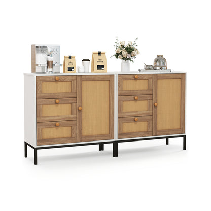 Rattan Sideboard Buffet Cabinet, 1 Door 3 Drawers, White Cabinets & Chests at Gallery Canada
