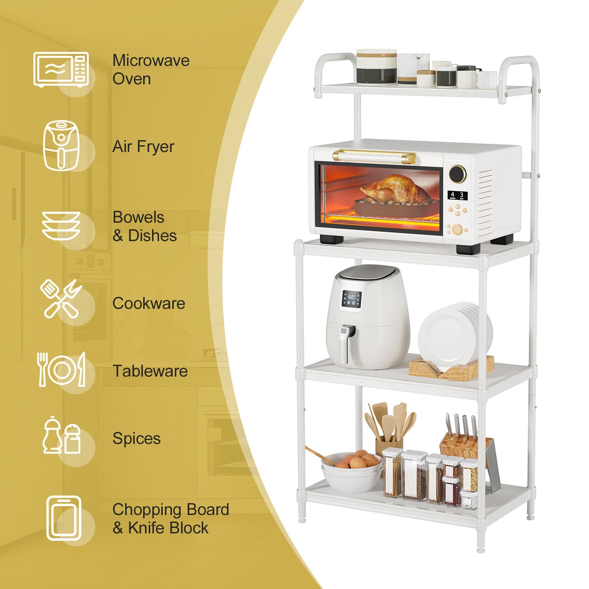 4-Tier Kitchen Storage Rack, Microwave Oven Shelves, White Baker's Racks at Gallery Canada