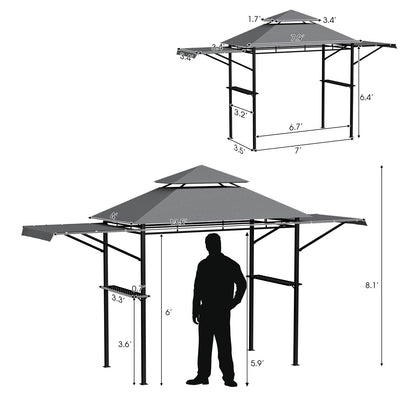 13.5 x 4 Feet Patio BBQ Grill Gazebo Canopy, Gray Gazebos at Gallery Canada