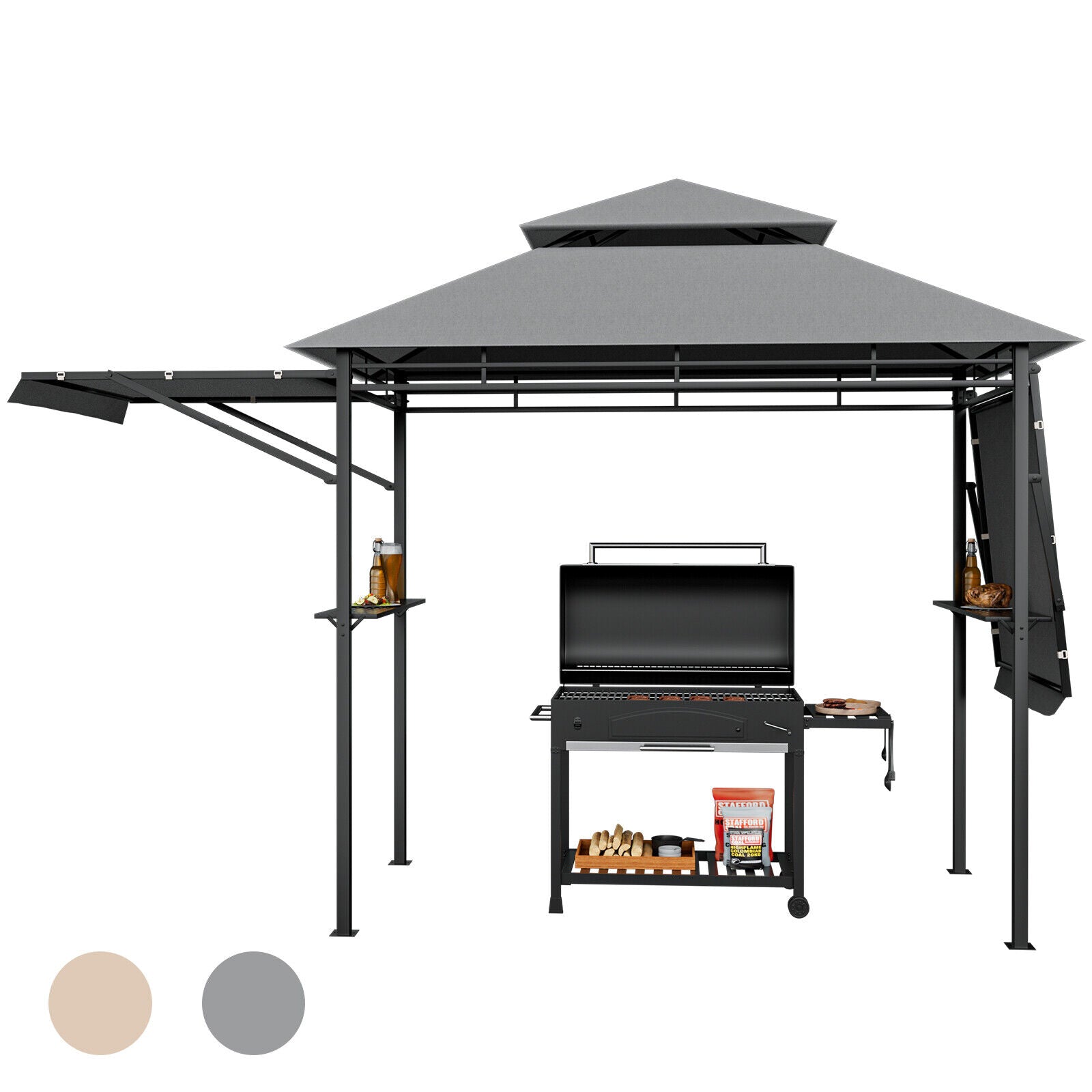 13.5 x 4 Feet Patio BBQ Grill Gazebo Canopy, Gray Gazebos at Gallery Canada