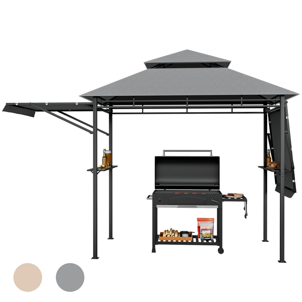 13.5 x 4 Feet Patio BBQ Grill Gazebo Canopy, Gray Gazebos at Gallery Canada