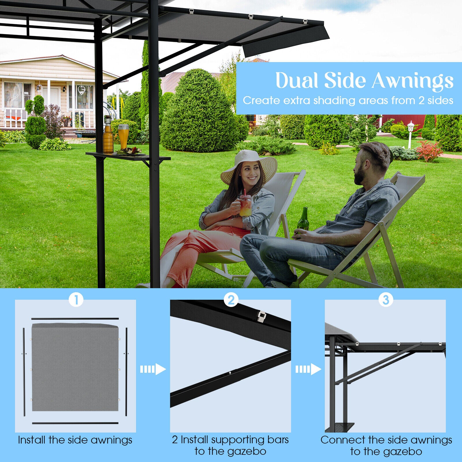 13.5 x 4 Feet Patio BBQ Grill Gazebo Canopy, Gray Gazebos at Gallery Canada