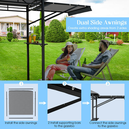 13.5 x 4 Feet Patio BBQ Grill Gazebo Canopy, Gray Gazebos at Gallery Canada