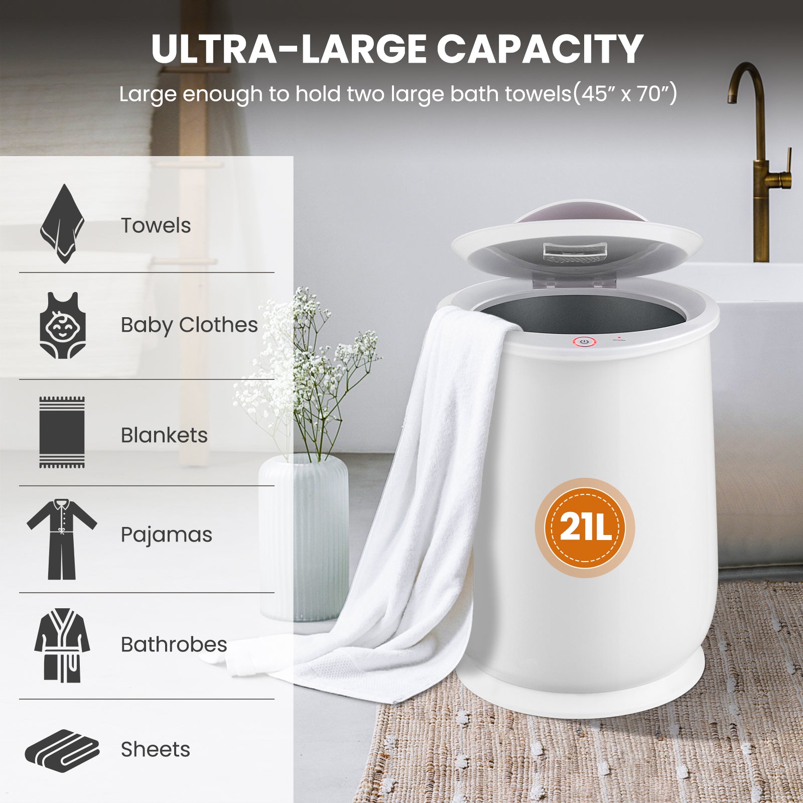 20L Bathroom Towel Warmer, Auto Shut Off, White Dryers at Gallery Canada