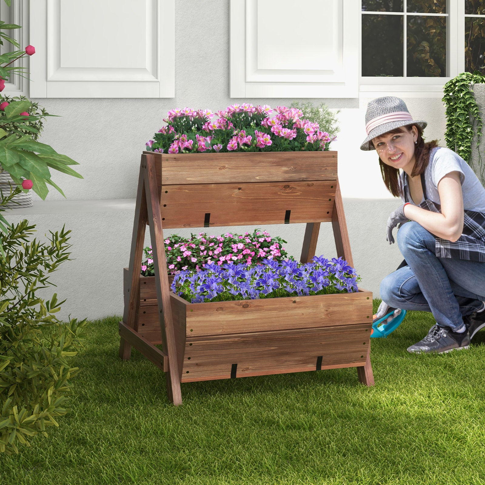 Vertical Raised Garden Bed With 3 Wooden Planter Boxes, S, Brown Raised Garden Beds at Gallery Canada