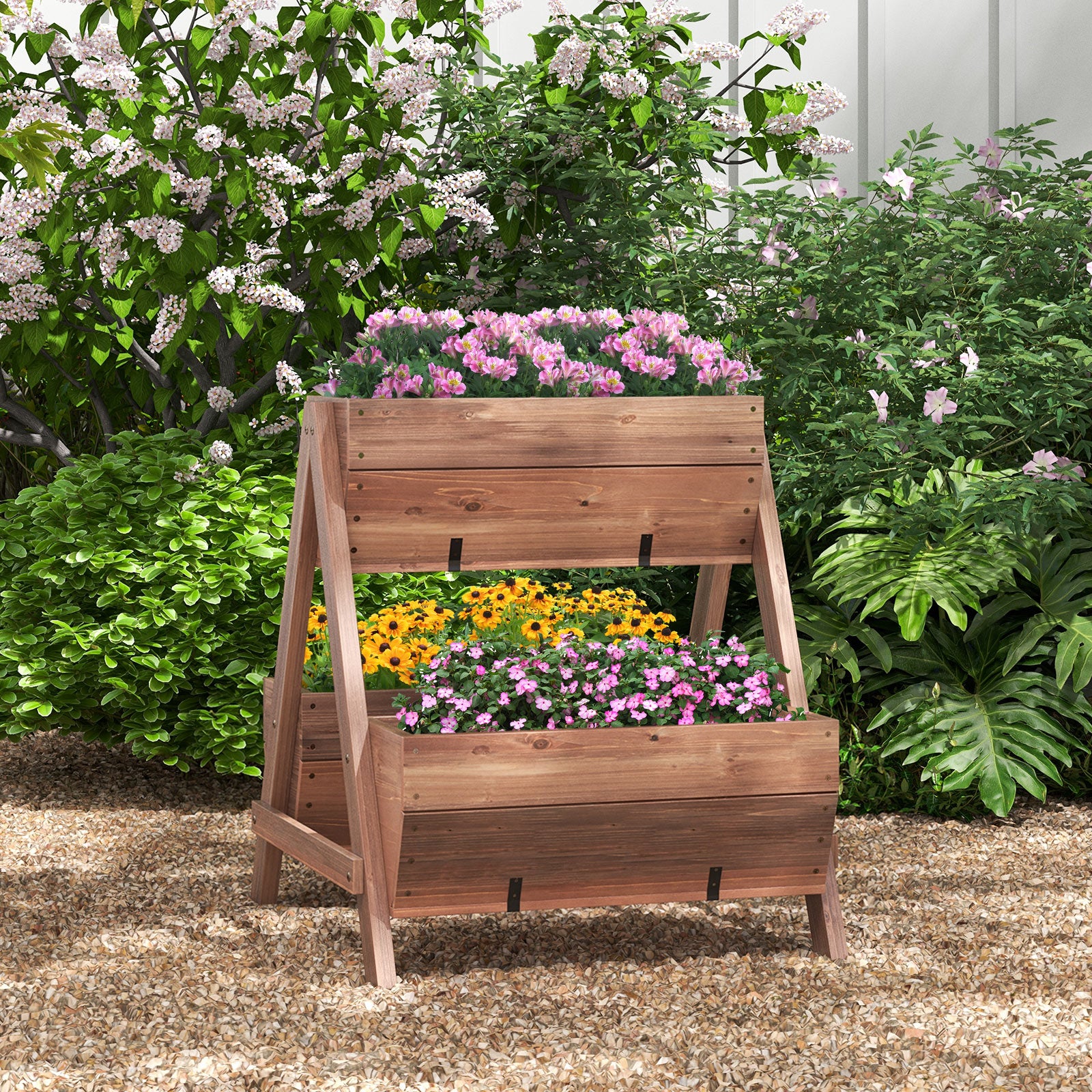 Vertical Raised Garden Bed With 3 Wooden Planter Boxes, S, Brown Raised Garden Beds at Gallery Canada