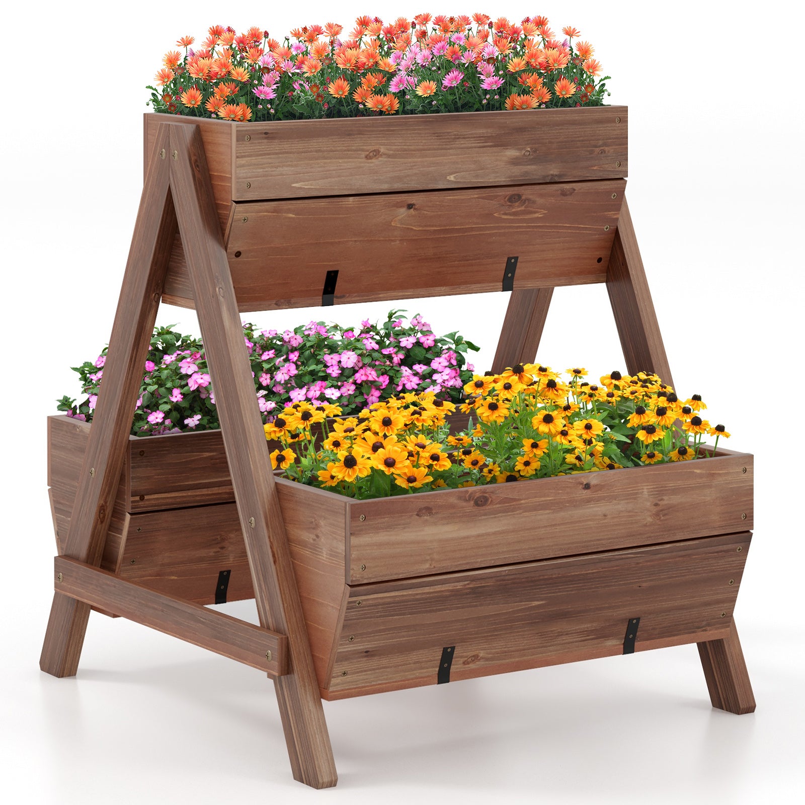 Vertical Raised Garden Bed With 3 Wooden Planter Boxes, S, Brown Raised Garden Beds at Gallery Canada