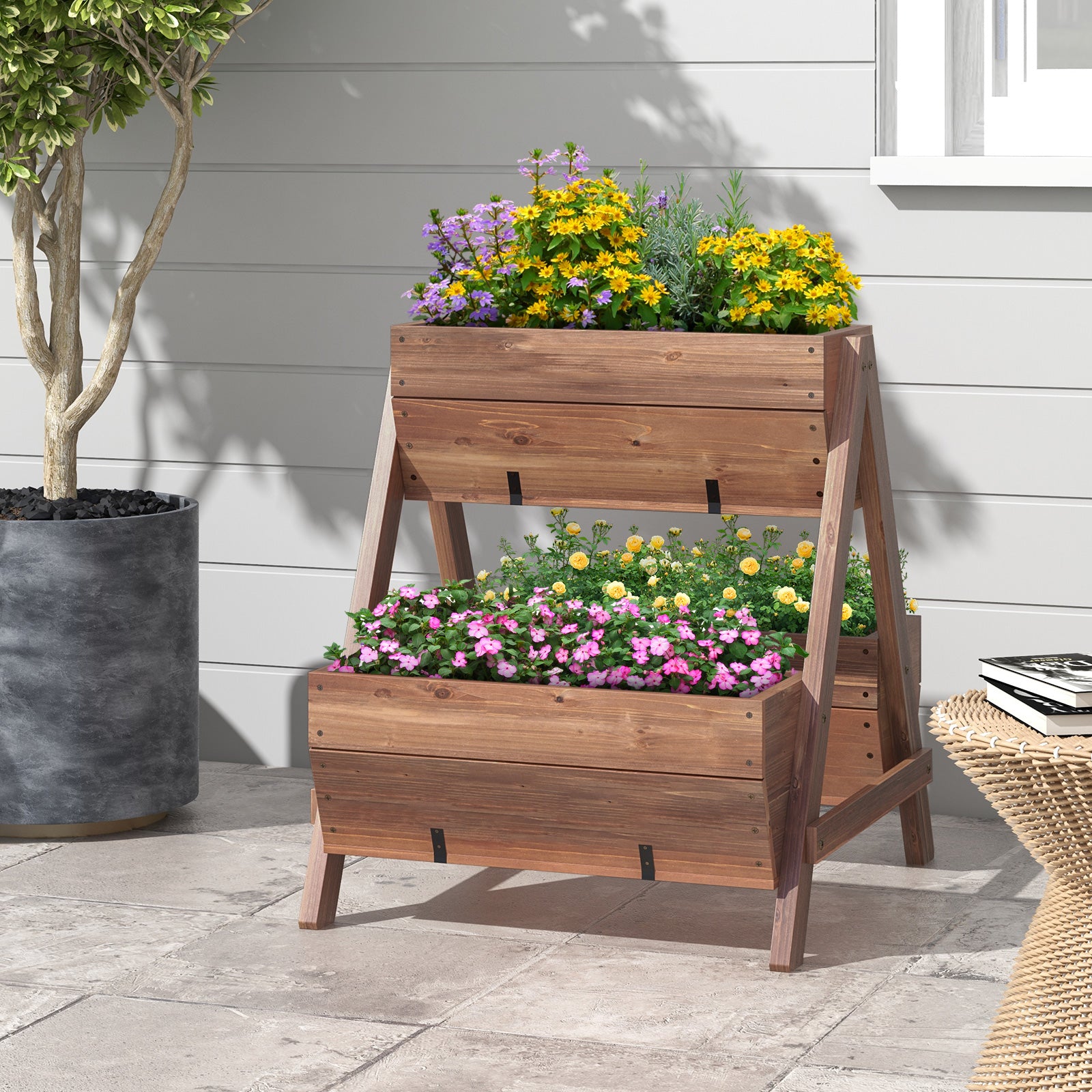 Vertical Raised Garden Bed With 3 Wooden Planter Boxes, S, Brown Raised Garden Beds at Gallery Canada