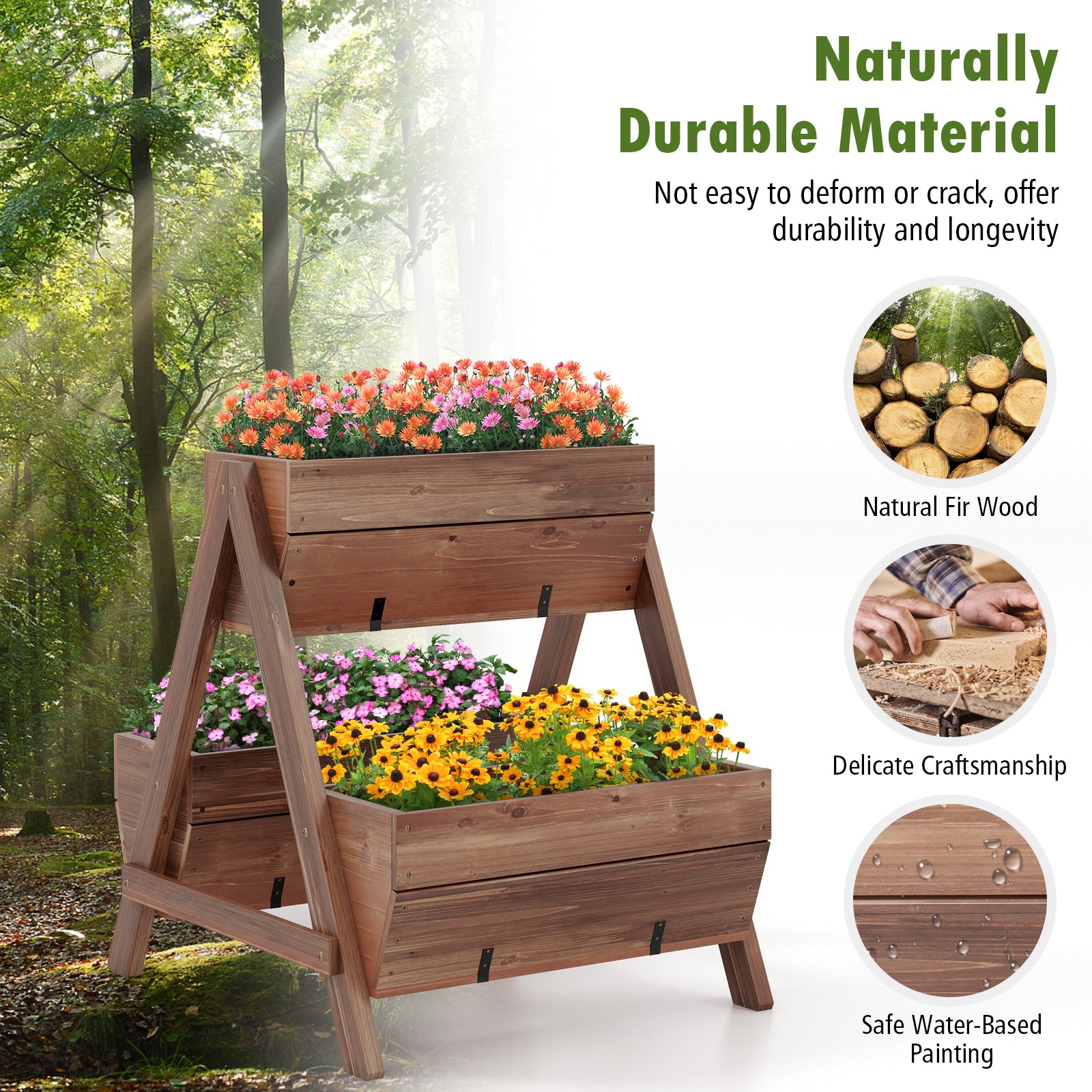 Vertical Raised Garden Bed With 3 Wooden Planter Boxes, S, Brown Raised Garden Beds at Gallery Canada
