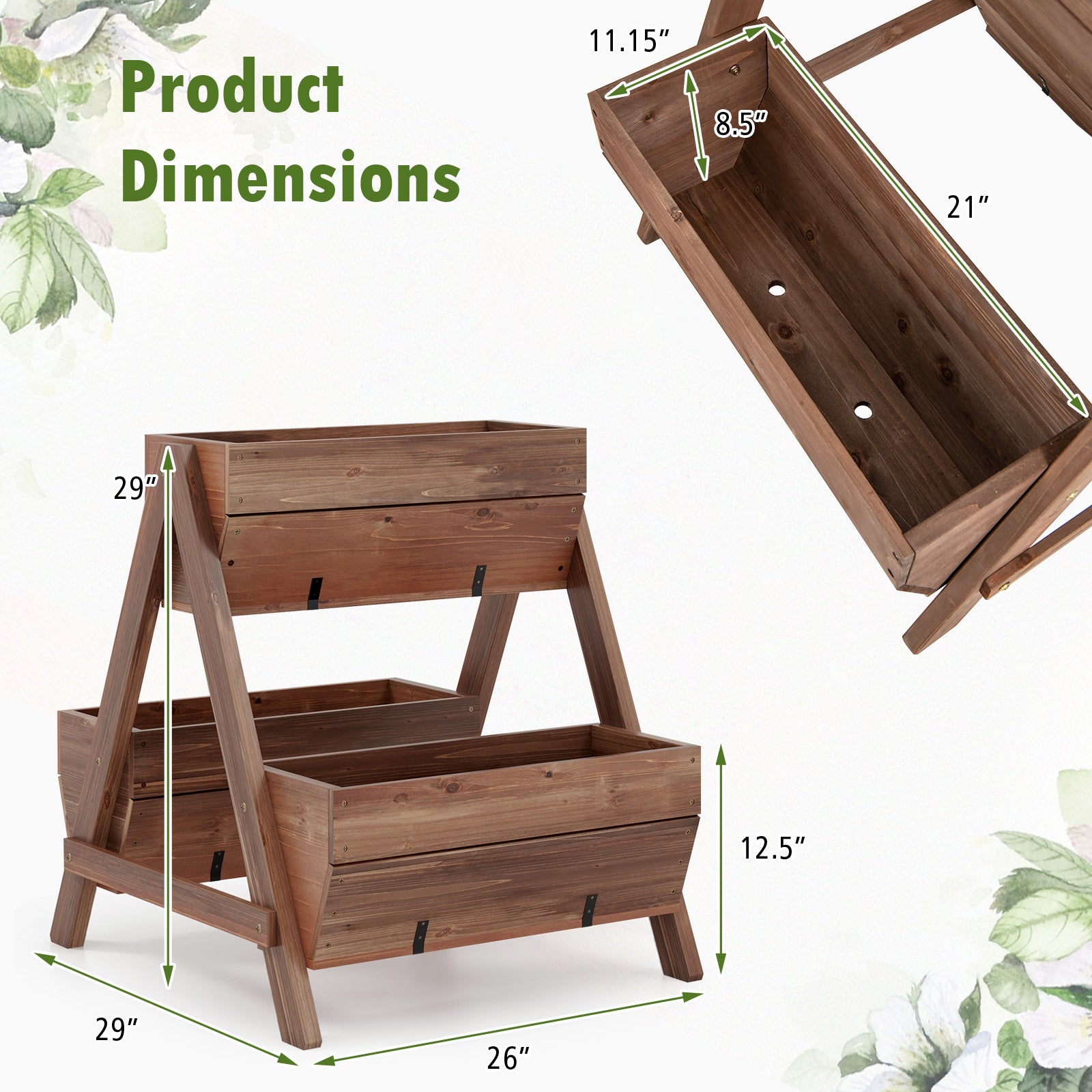 Vertical Raised Garden Bed With 3 Wooden Planter Boxes, S, Brown Raised Garden Beds at Gallery Canada