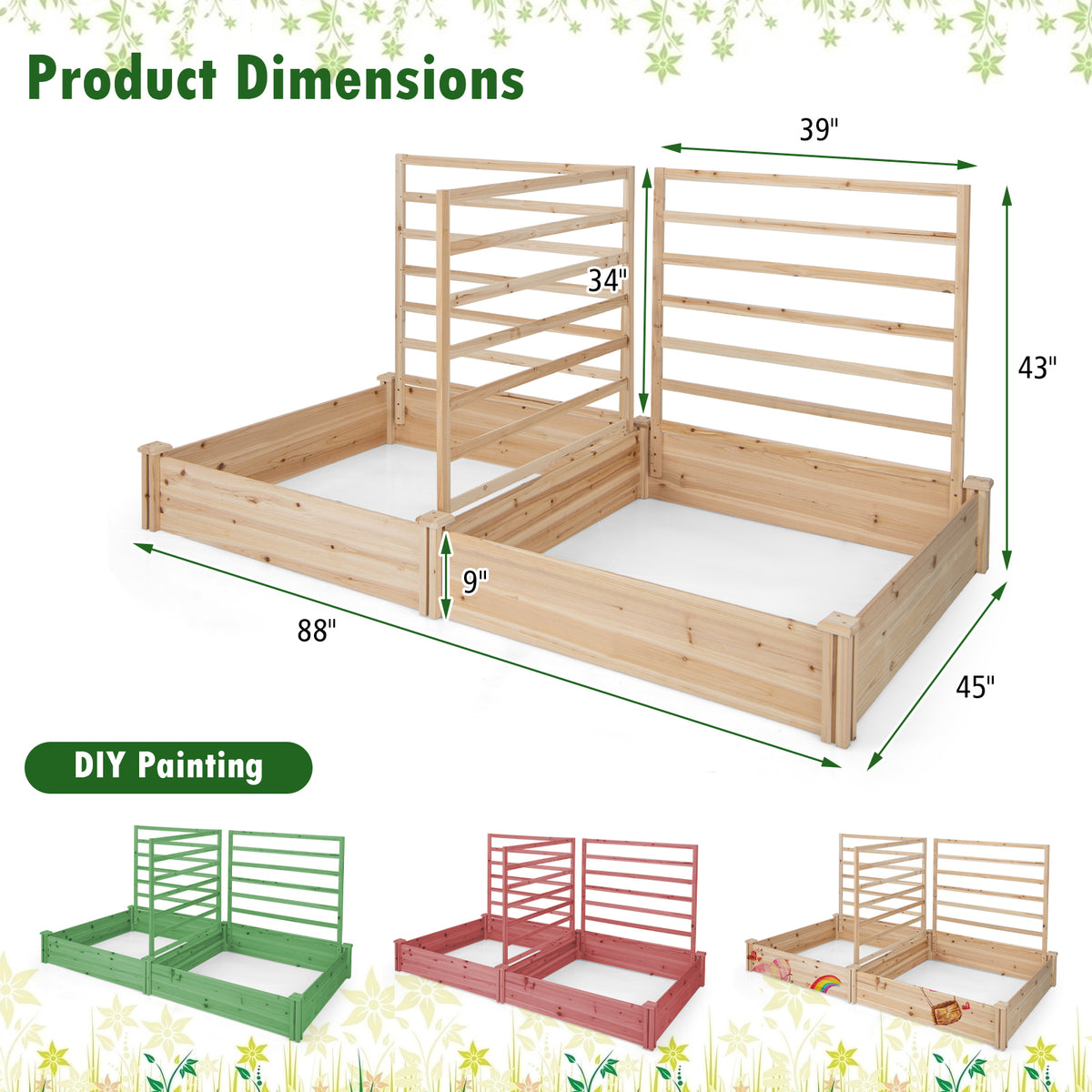 Raised Garden Bed, 2 Planter Boxes, 3 Trellis, Natural Raised Garden Beds at Gallery Canada