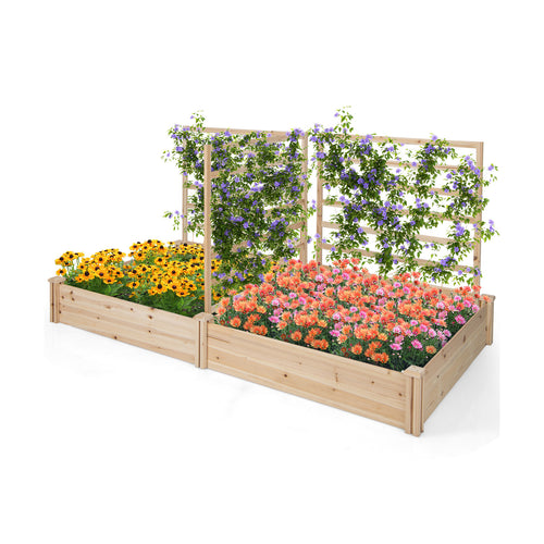 Raised Garden Bed, 2 Planter Boxes, 3 Trellis, Natural