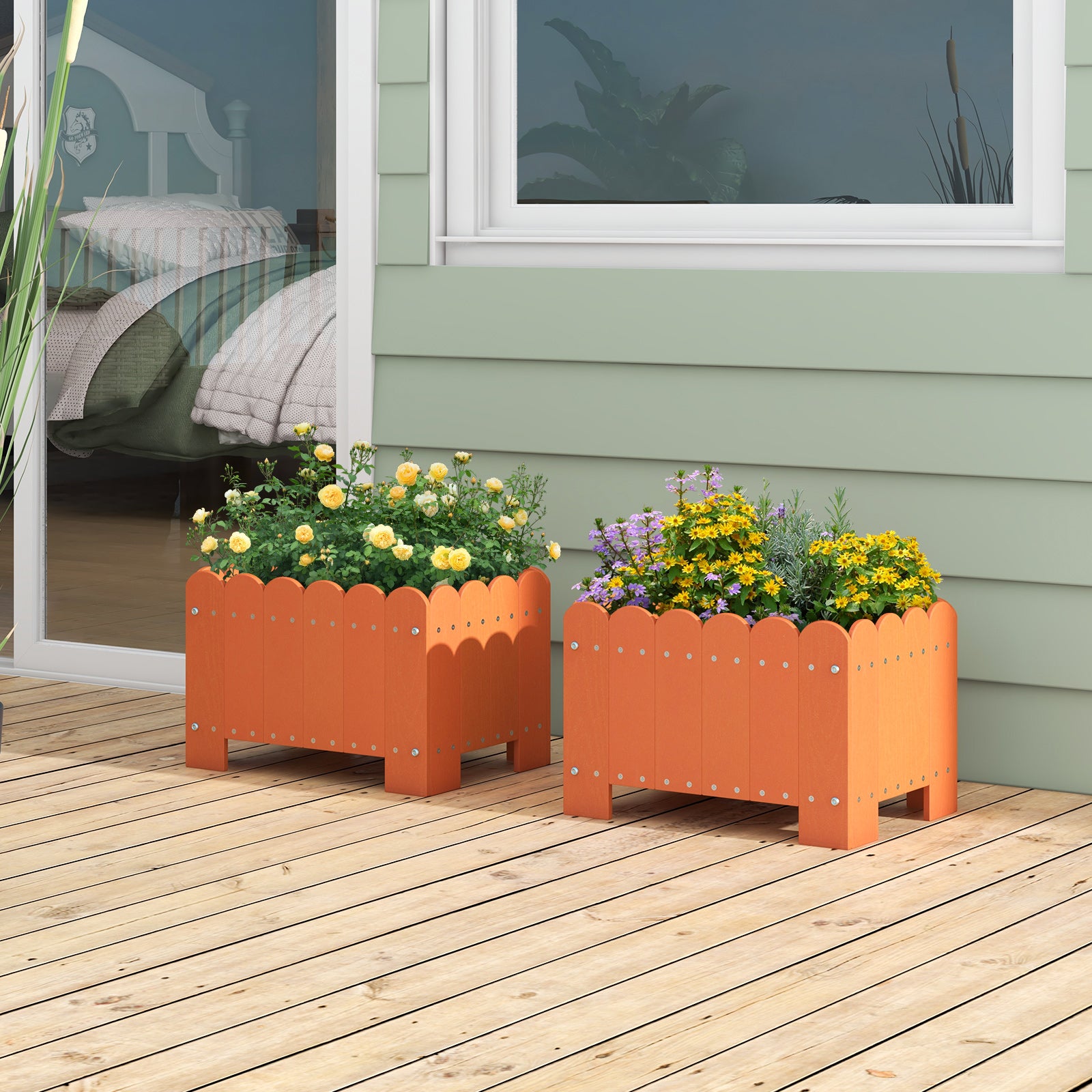 2 Pack Rectangular Planter Box, Drainage Gaps, Orange Plant Stands at Gallery Canada