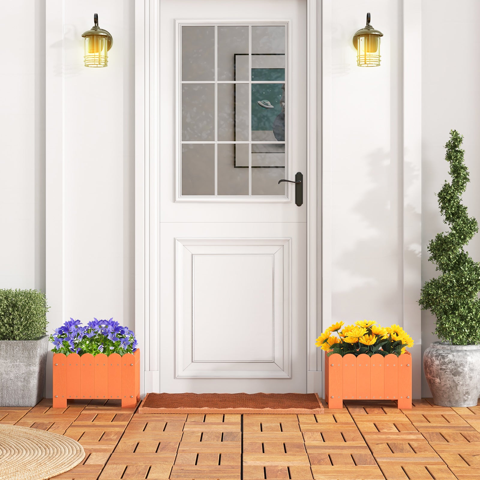 2 Pack Rectangular Planter Box, Drainage Gaps, Orange Plant Stands at Gallery Canada