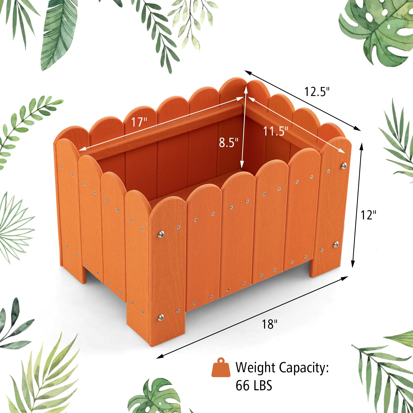 2 Pack Rectangular Planter Box, Drainage Gaps, Orange Plant Stands at Gallery Canada