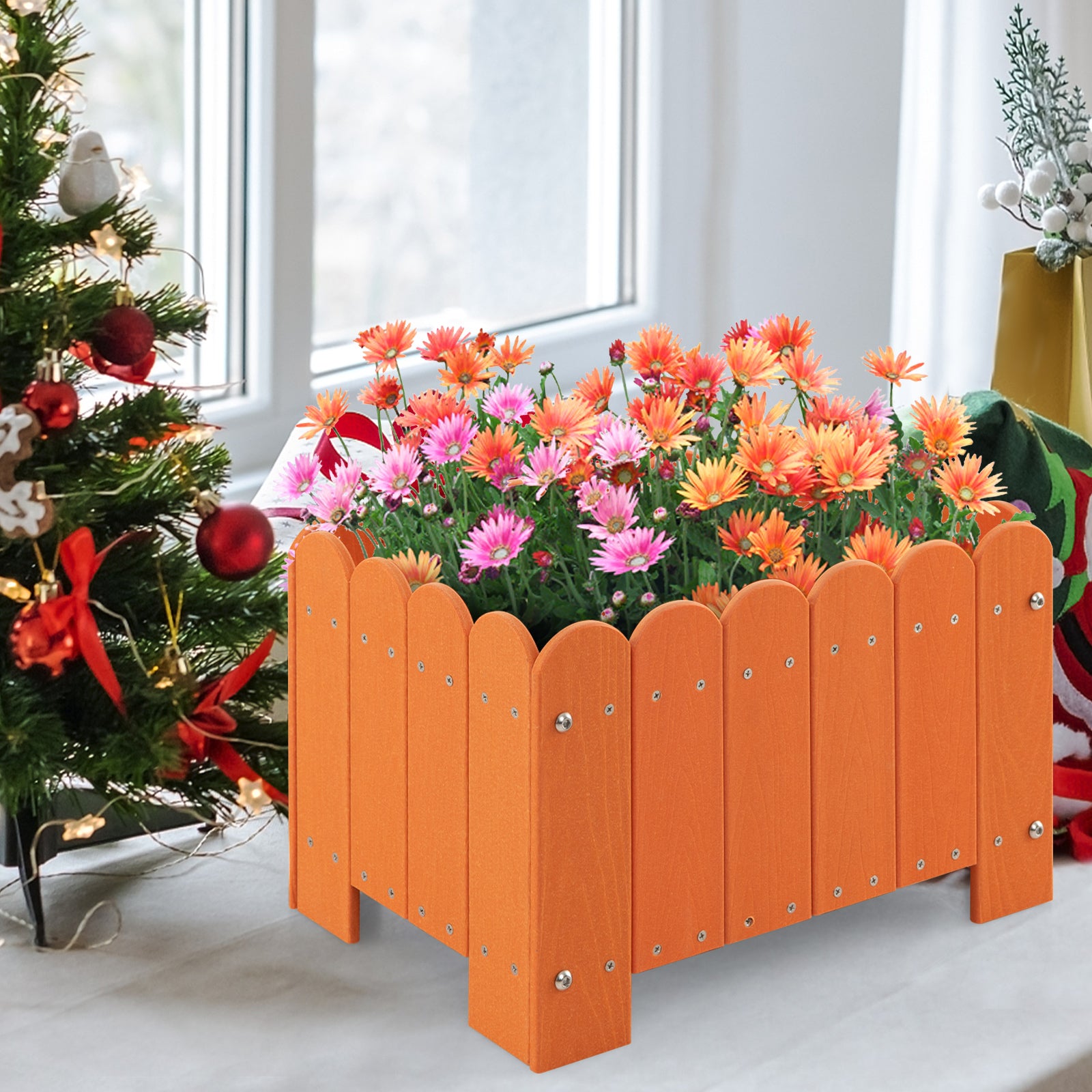 2 Pack Rectangular Planter Box, Drainage Gaps, Orange Plant Stands at Gallery Canada