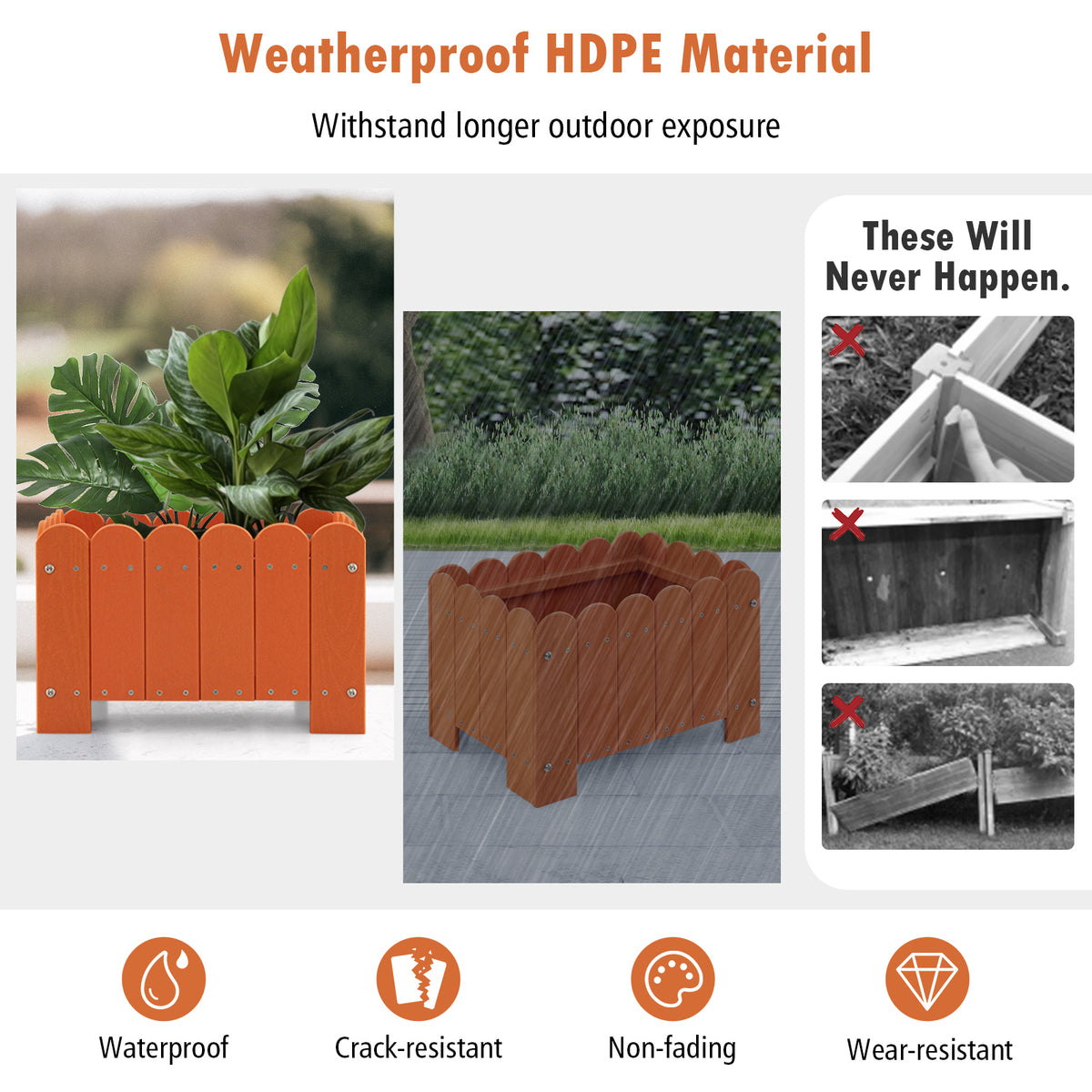 2 Pack Rectangular Planter Box, Drainage Gaps, Orange Plant Stands at Gallery Canada