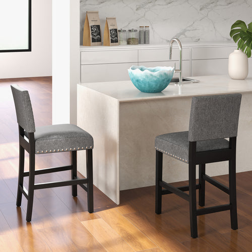 38.5/43.5 Inch Counter Height Chairs, Solid Rubber Wood Frame, Gray