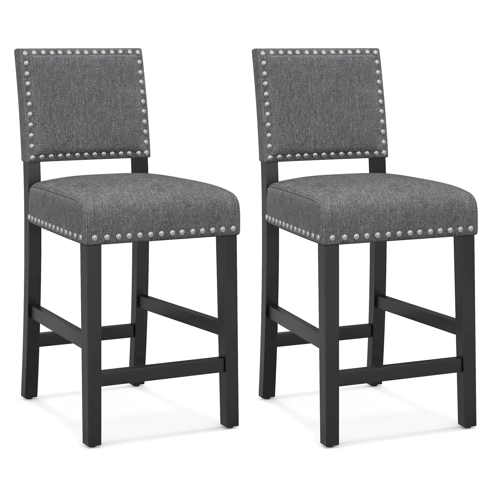 38.5/43.5 Inch Counter Height Chairs, Solid Rubber Wood Frame, Gray Dining Chairs at Gallery Canada