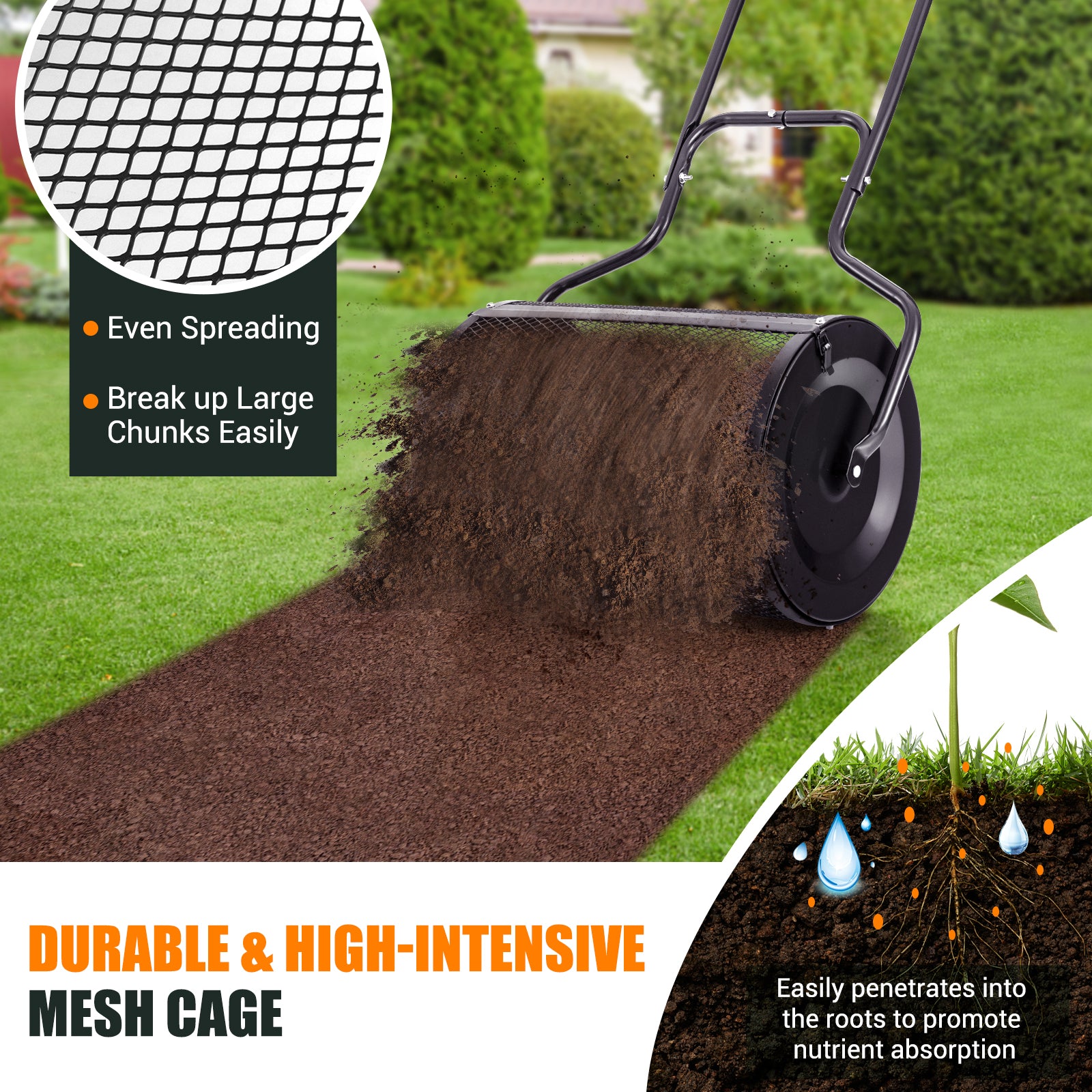 24” Peat Moss Spreader, U-Shape Handle, Black Garden Tools at Gallery Canada