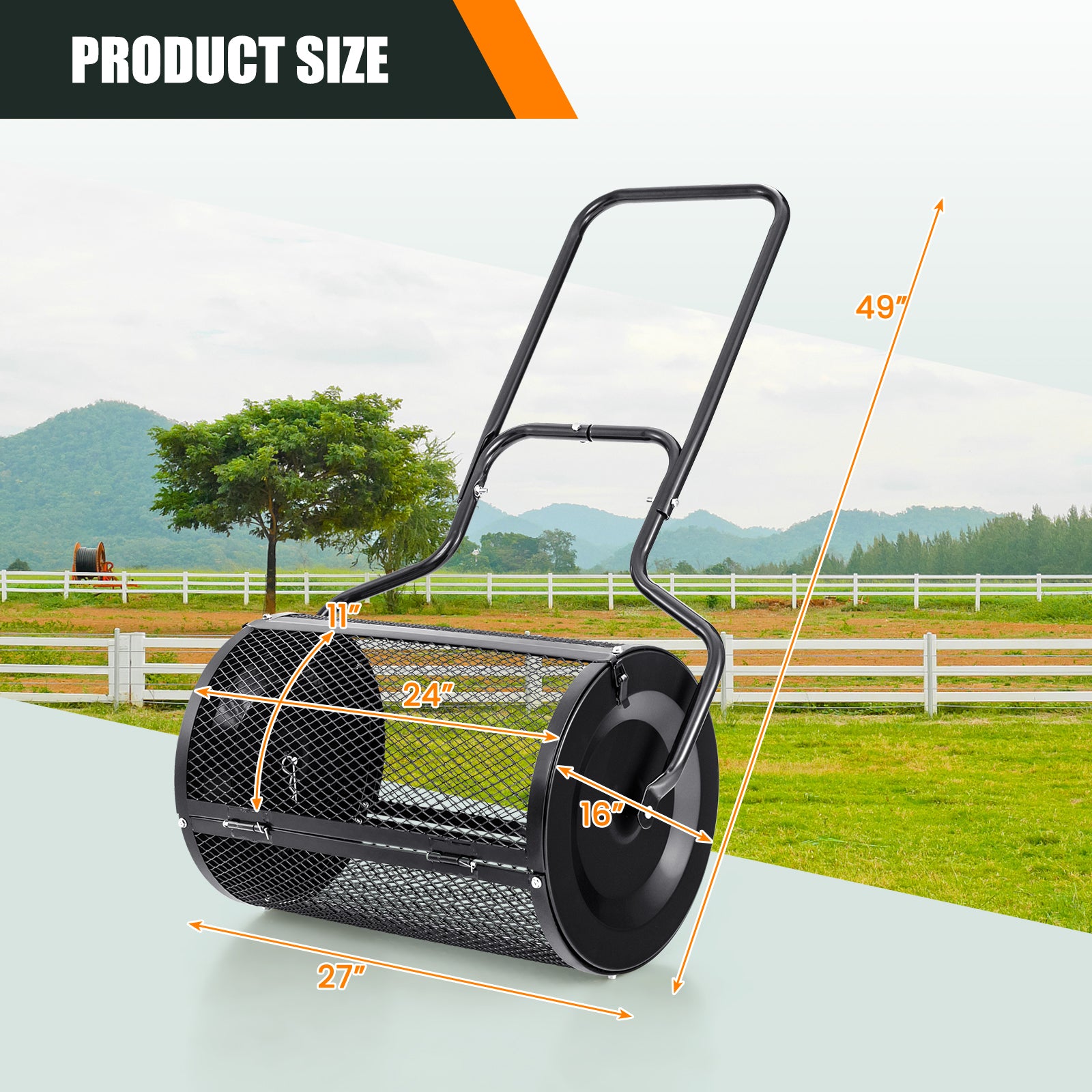 24” Peat Moss Spreader, U-Shape Handle, Black Garden Tools at Gallery Canada