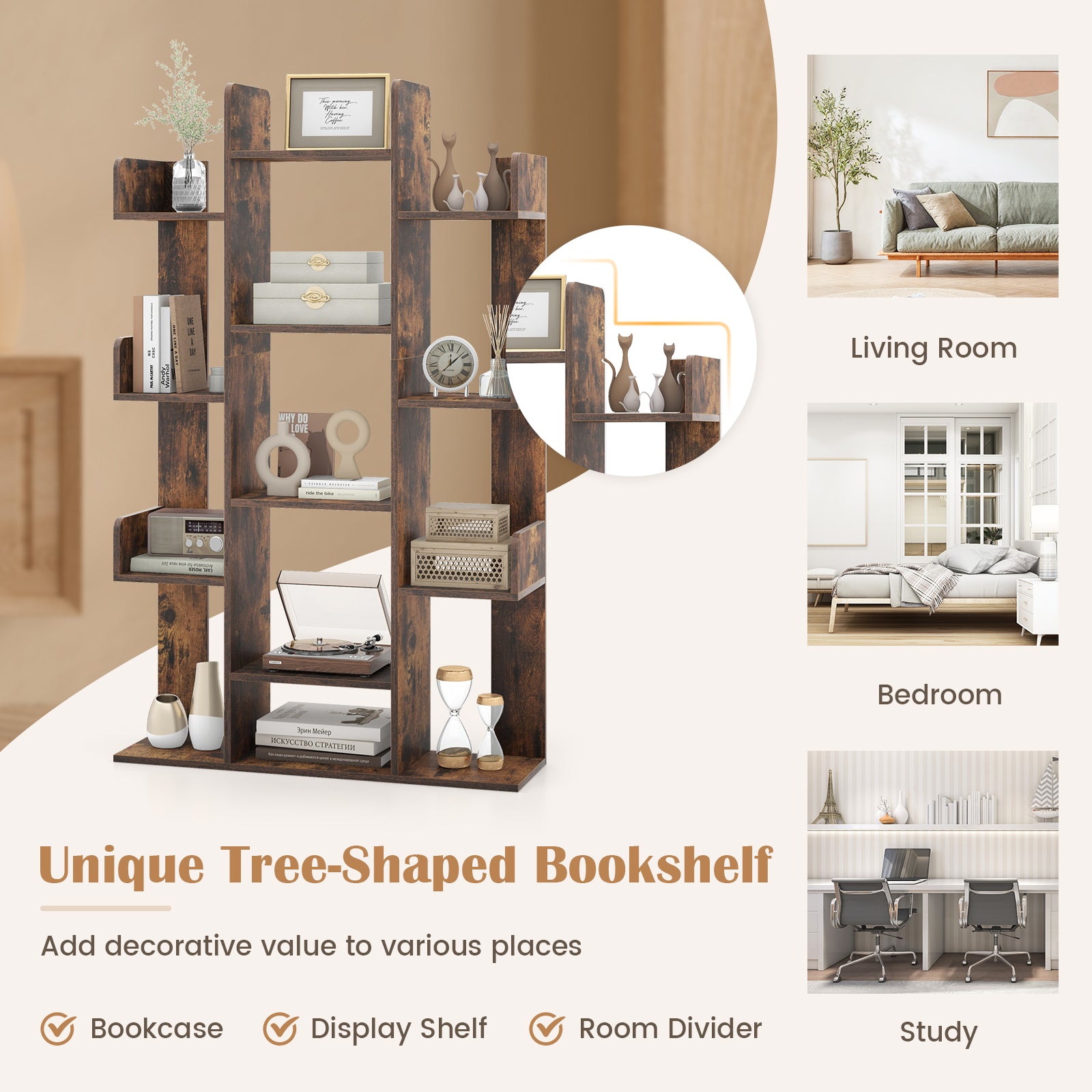 Tree-Shaped Bookshelf, 13 Compartments, Brown Bookcases at Gallery Canada