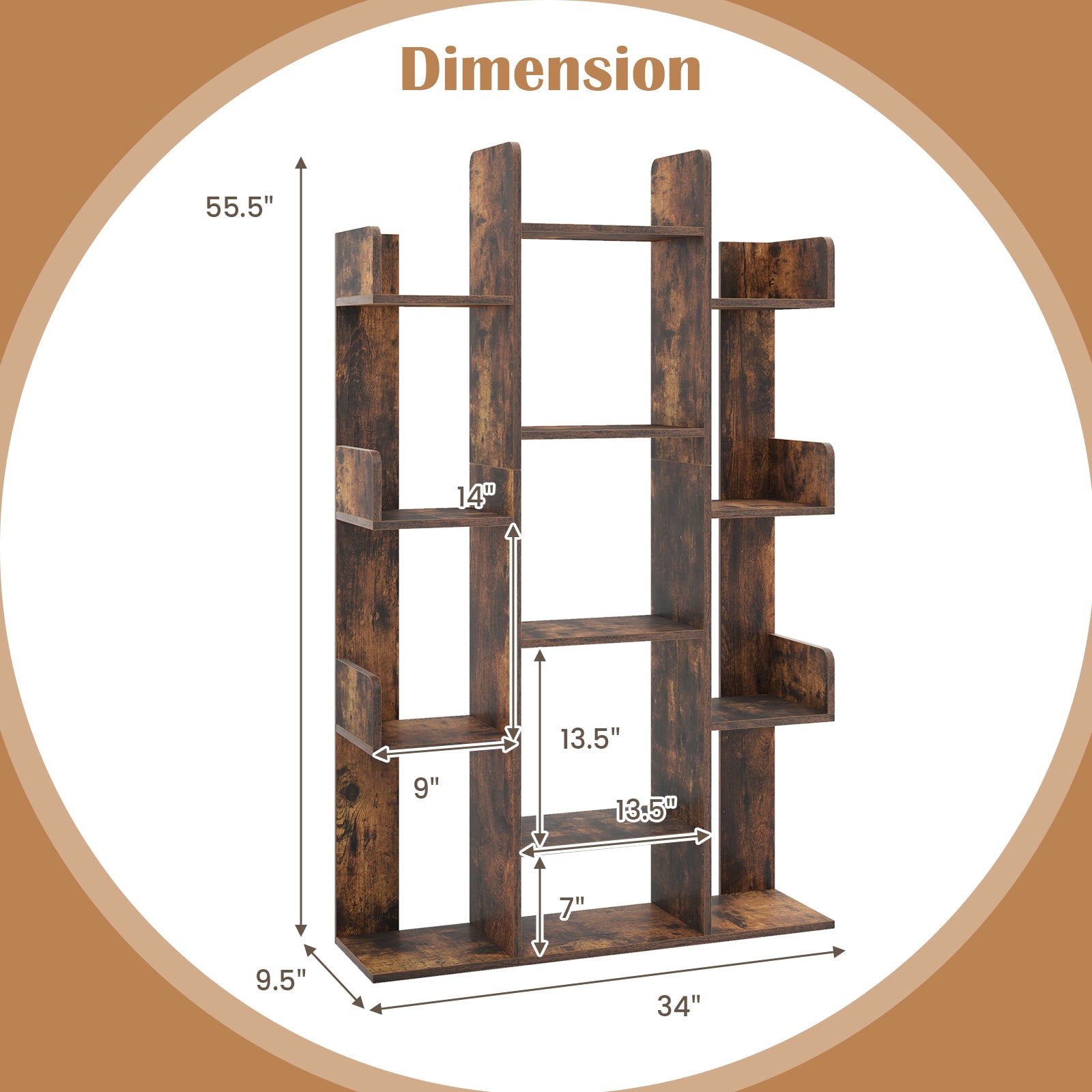 Tree-Shaped Bookshelf, 13 Compartments, Brown Bookcases at Gallery Canada