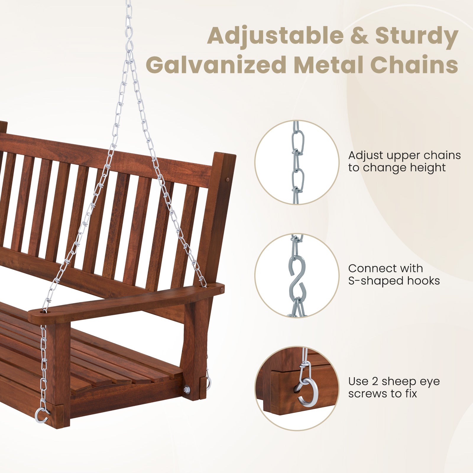 2-Person Wooden Porch Swing, 500 lbs Capacity, Brown Porch Swings at Gallery Canada