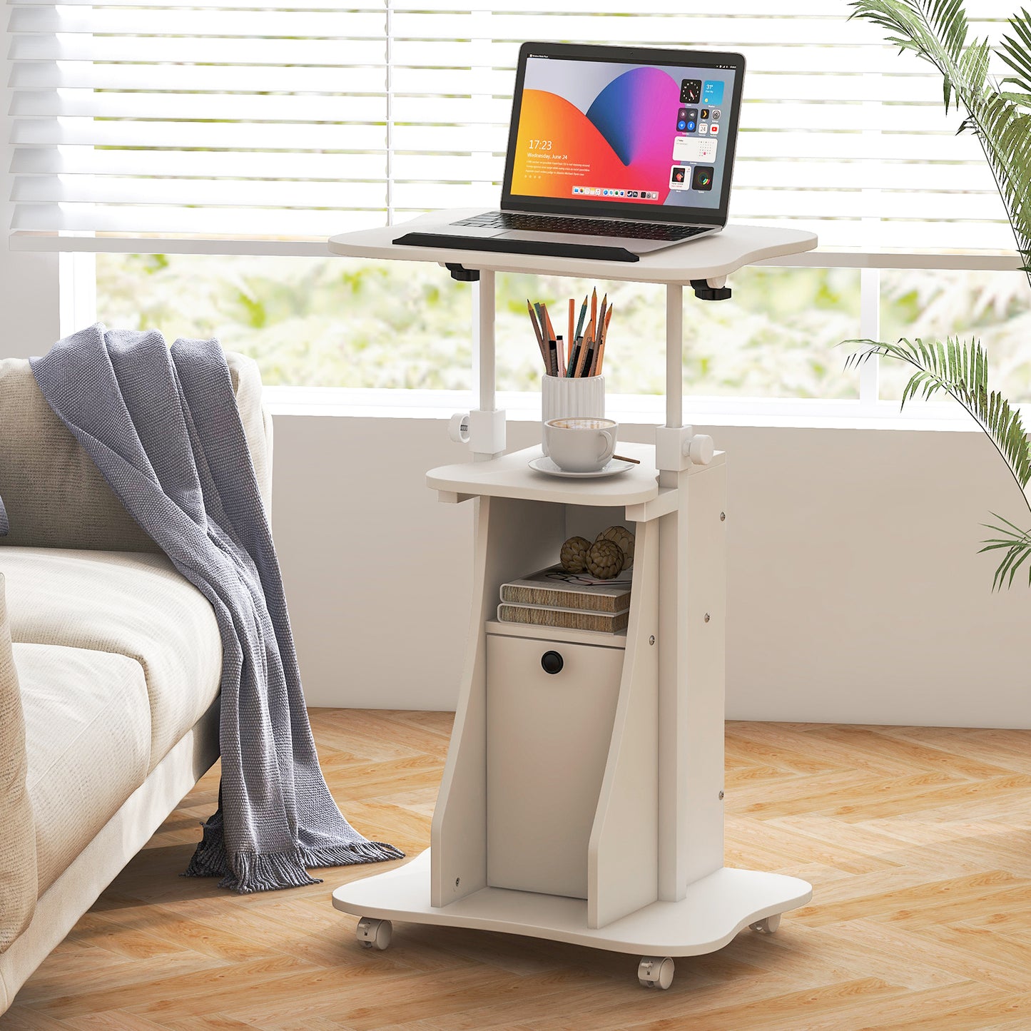 Adjustable Mobile Standing Desk Cart, White Laptop Tables & Printer Stands at Gallery Canada