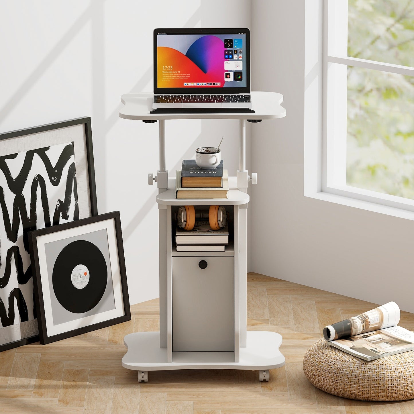 Adjustable Mobile Standing Desk Cart, White Laptop Tables & Printer Stands at Gallery Canada