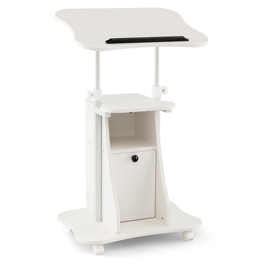 Adjustable Mobile Standing Desk Cart, White Laptop Tables & Printer Stands White at Gallery Canada