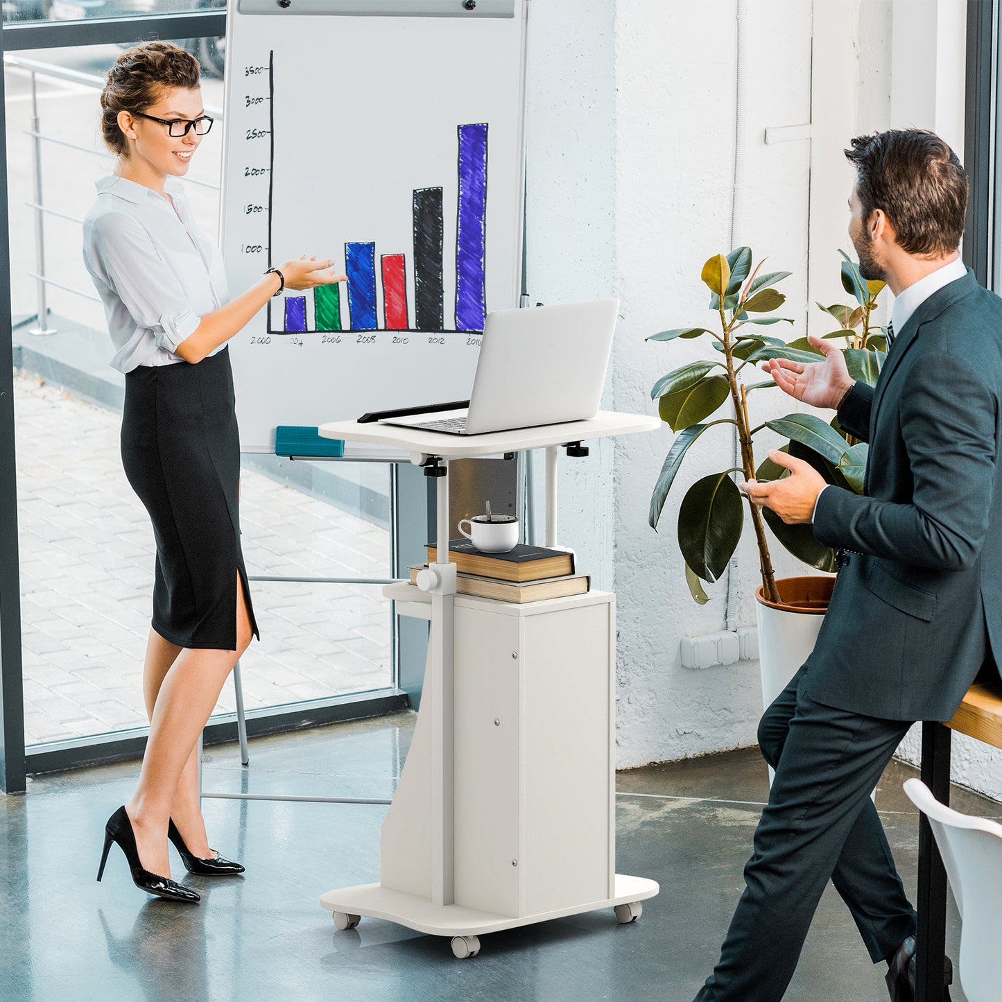 Adjustable Mobile Standing Desk Cart, White Laptop Tables & Printer Stands at Gallery Canada