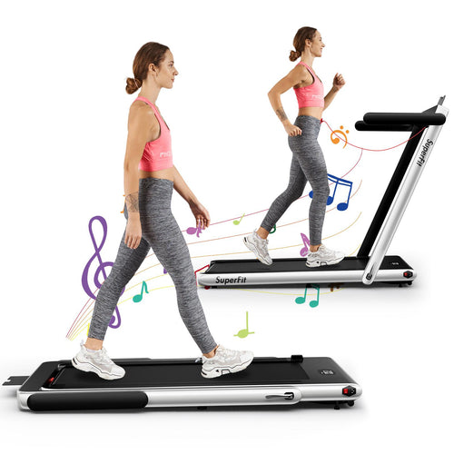 2.25HP 2 In 1 Folding Treadmill, App Speaker Remote Control, Silver