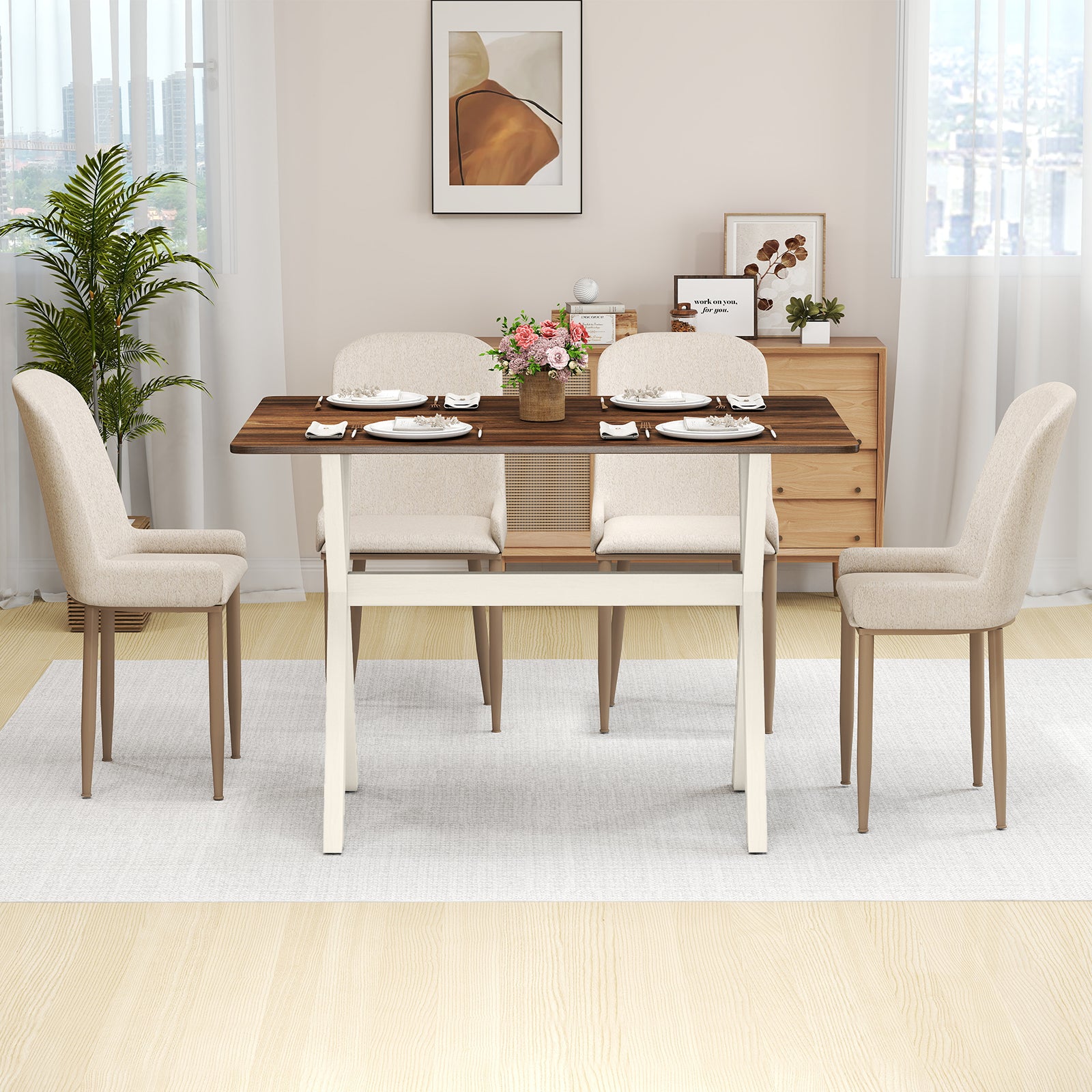 Modern Dining Table, Wooden Kitchen Table, X-Shaped Frame, White Dining Tables at Gallery Canada