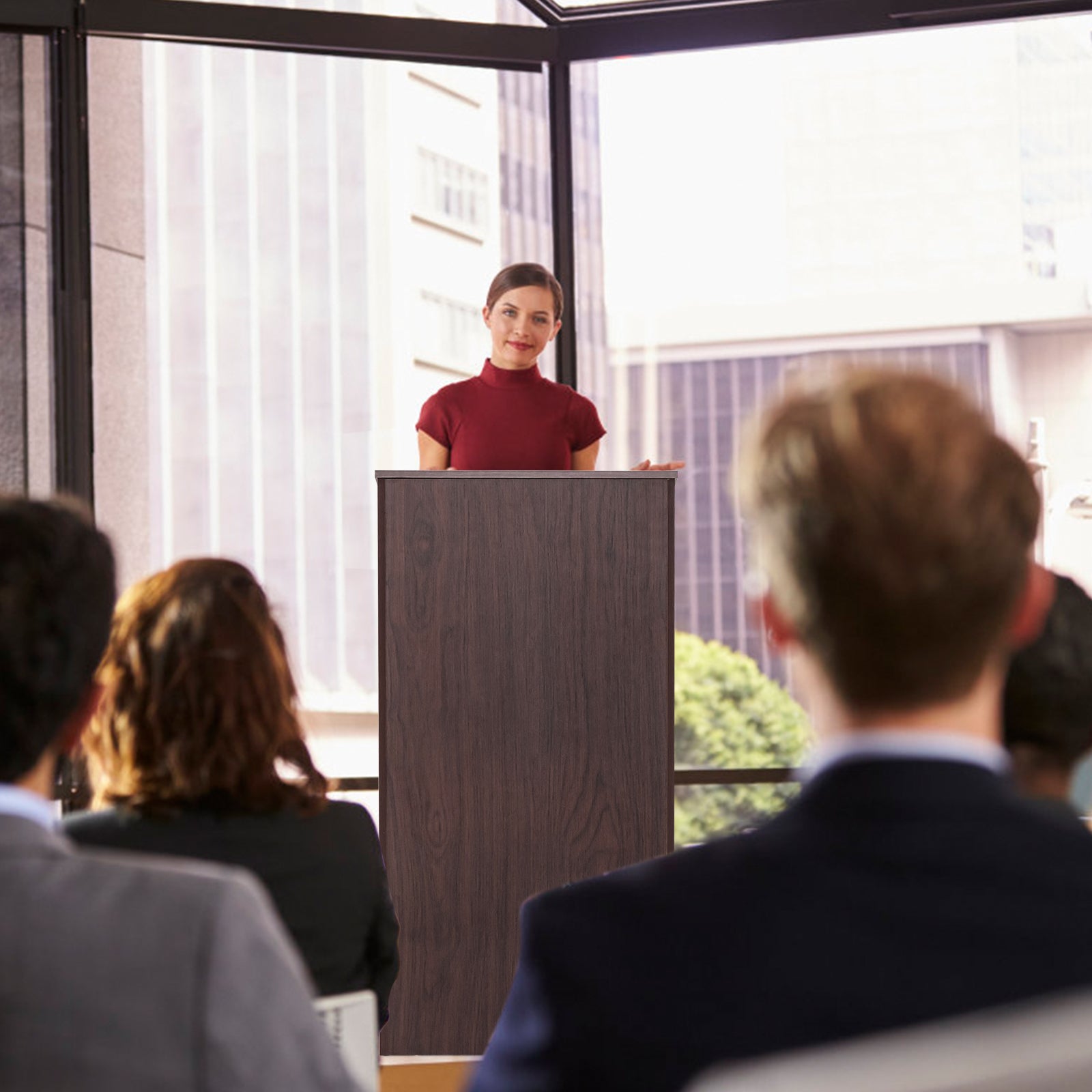 Wooden Floor Standing Podium Lectern, Brown Laptop Tables & Printer Stands at Gallery Canada