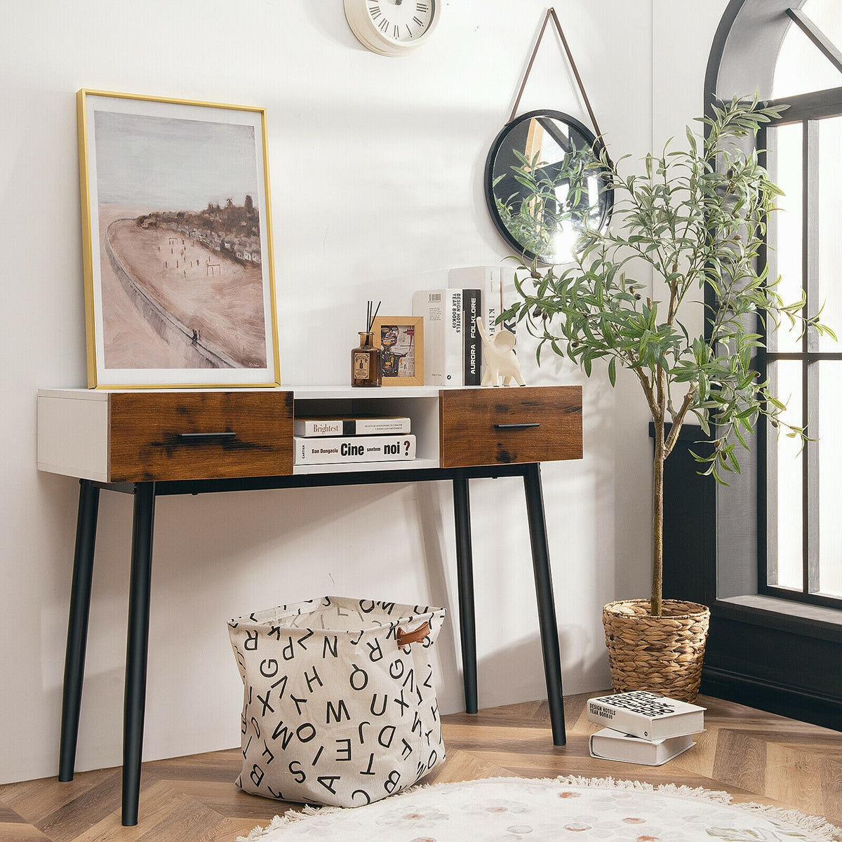 42 Inch Console Table With 2 Drawers, Brown Console Tables at Gallery Canada
