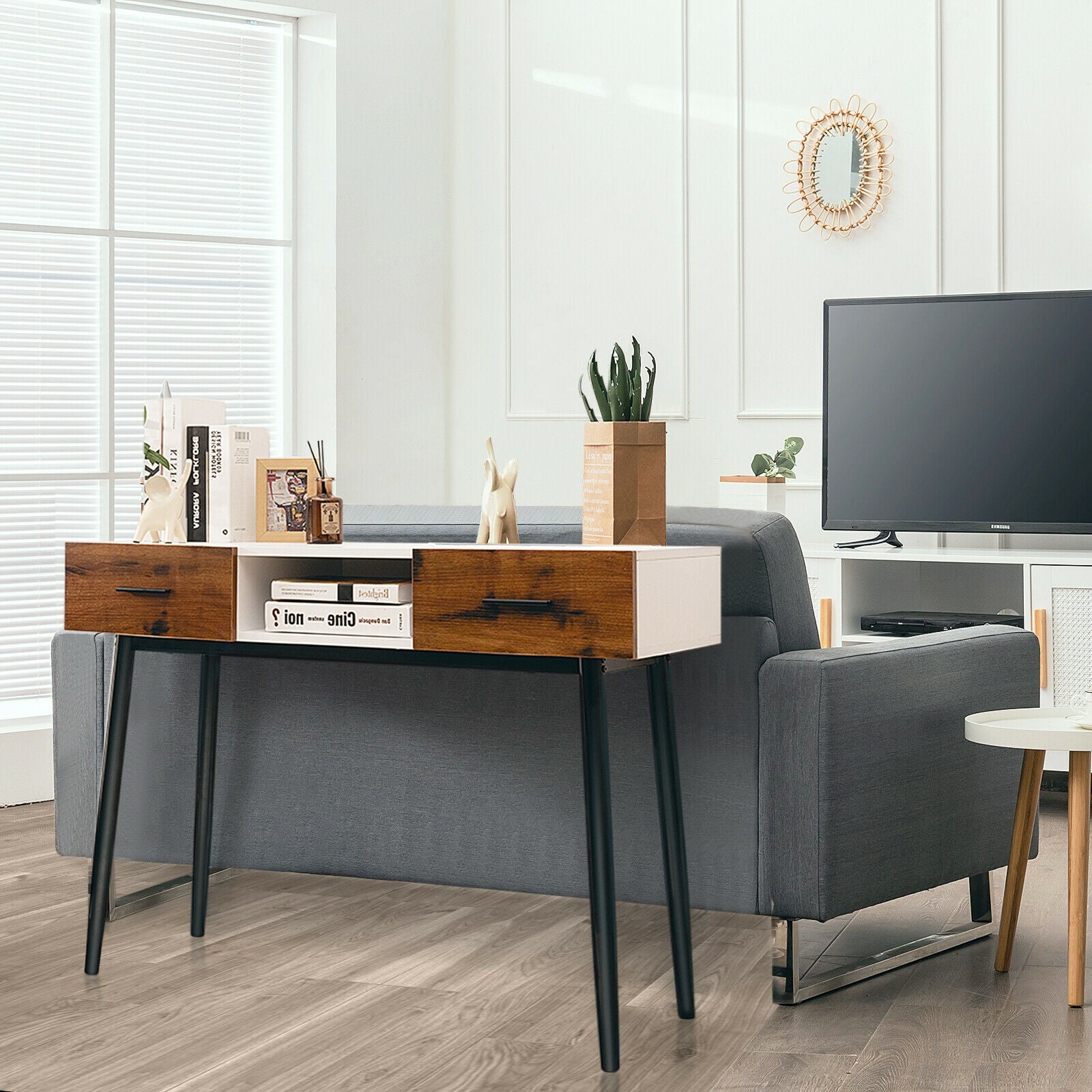 42 Inch Console Table With 2 Drawers, Brown Console Tables at Gallery Canada