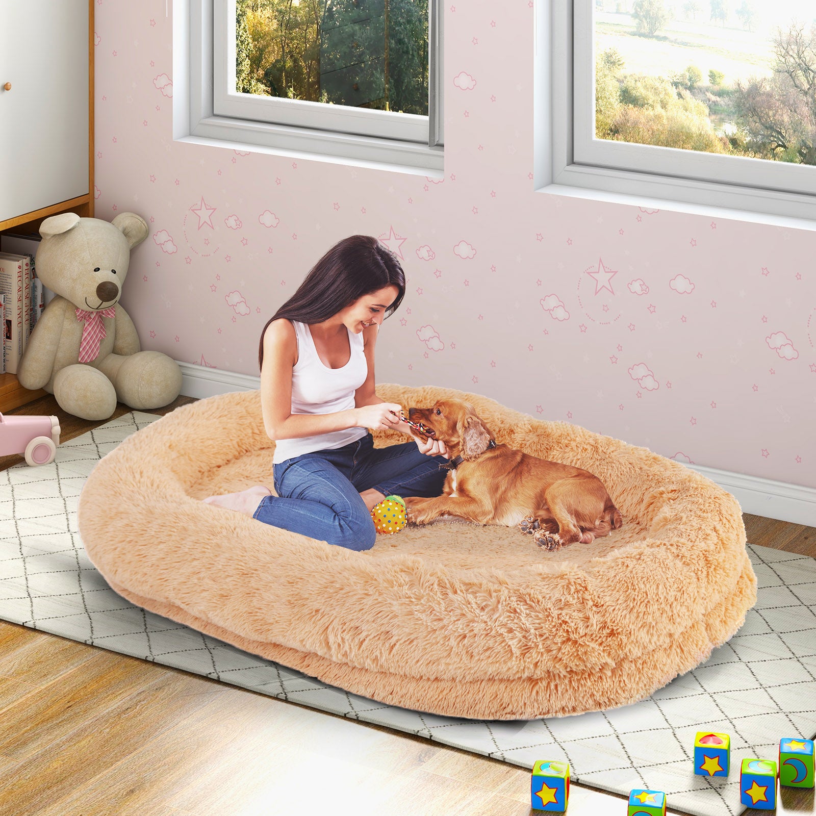 Washable Fluffy Dog Bed, Soft Blanket, Plump Pillow, Brown Dog Supplies at Gallery Canada