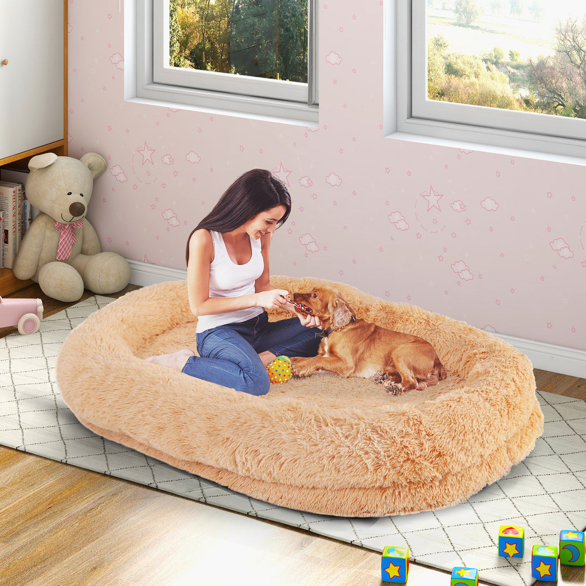 Washable Fluffy Dog Bed, Soft Blanket, Plump Pillow, Brown Dog Supplies at Gallery Canada
