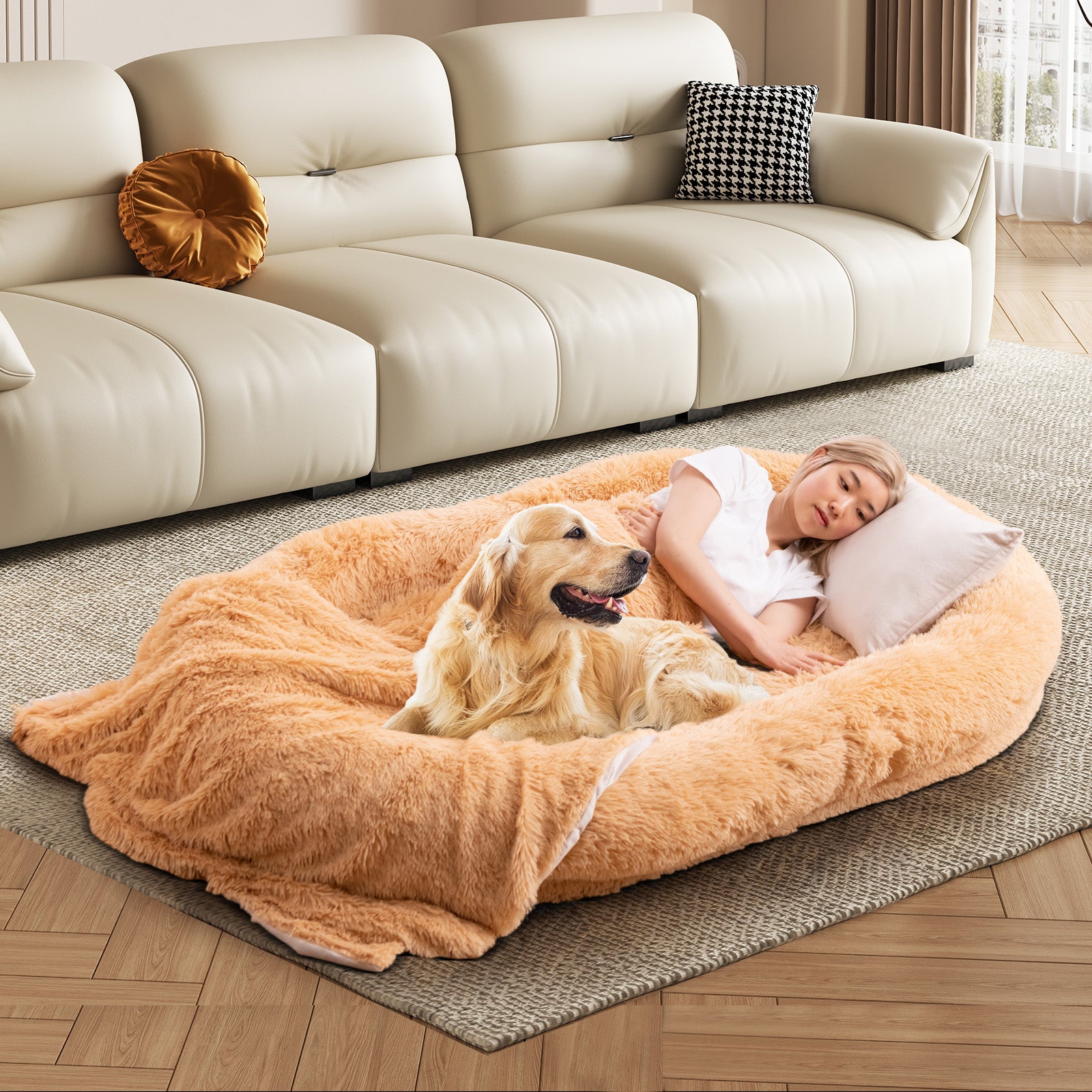 Washable Fluffy Dog Bed, Soft Blanket, Plump Pillow, Brown Dog Supplies at Gallery Canada