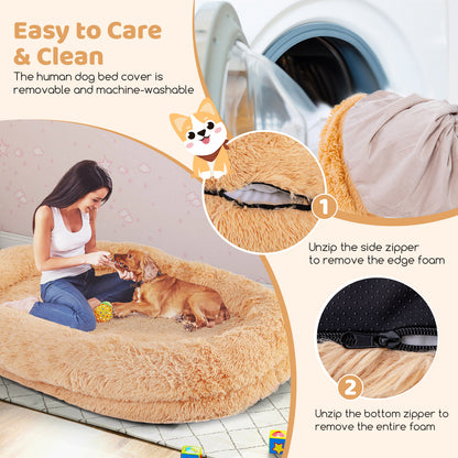 Washable Fluffy Dog Bed, Soft Blanket, Plump Pillow, Brown Dog Supplies at Gallery Canada