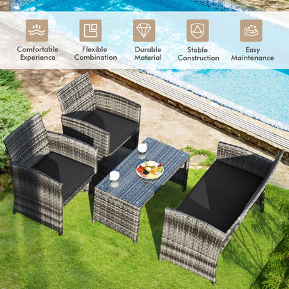 4 Piece Rattan Patio Set, Glass Table, Loveseat, Black Patio Conversation Sets at Gallery Canada