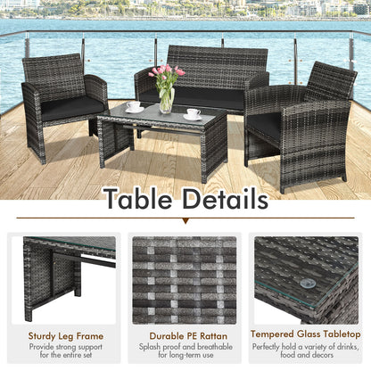 4 Piece Rattan Patio Set, Glass Table, Loveseat, Black Patio Conversation Sets at Gallery Canada