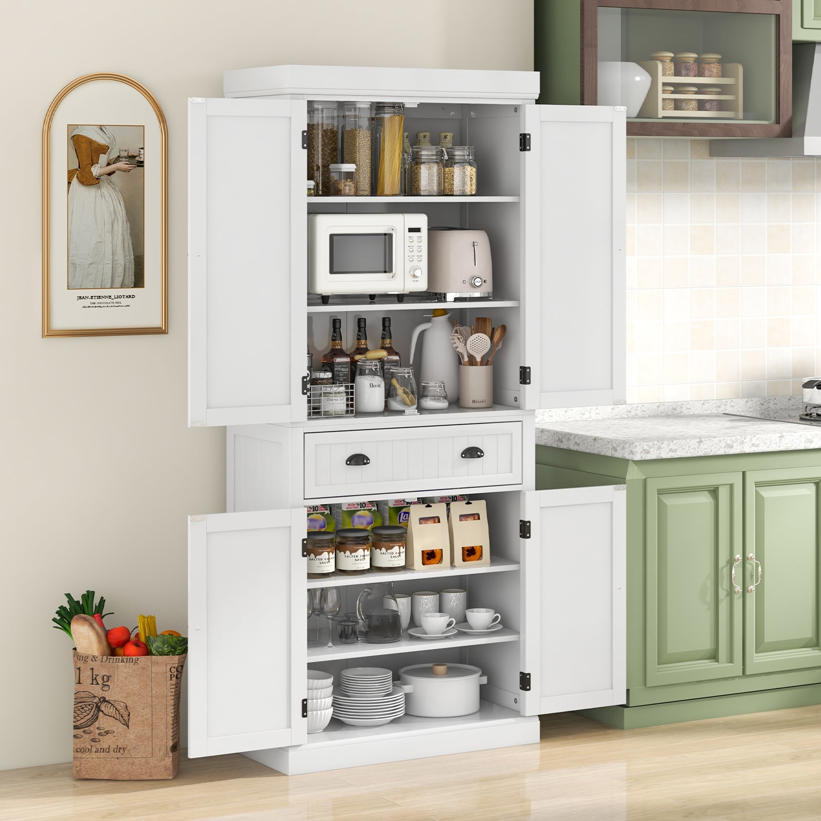 Kitchen Pantry Cabinet With Doors, Drawer, Adjustable Shelves, White Armoires & Wardrobes at Gallery Canada