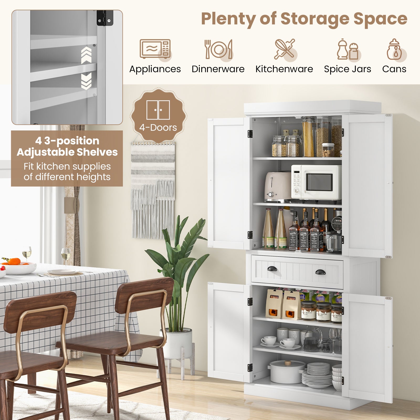Kitchen Pantry Cabinet With Doors, Drawer, Adjustable Shelves, White Armoires & Wardrobes at Gallery Canada