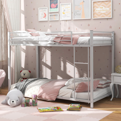 Twin Over Twin Metal Bunk Bed, Full-Length Guardrails, White