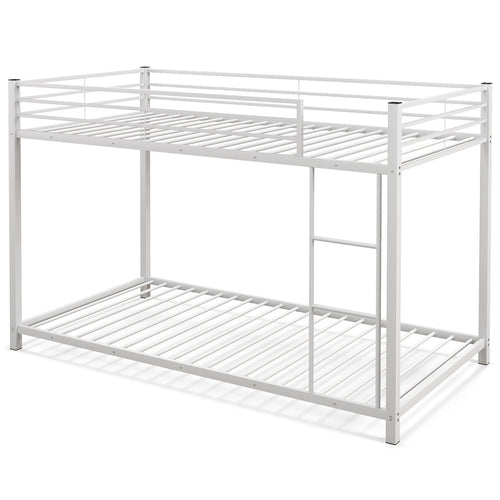 Twin Over Twin Metal Bunk Bed, Full-Length Guardrails, White