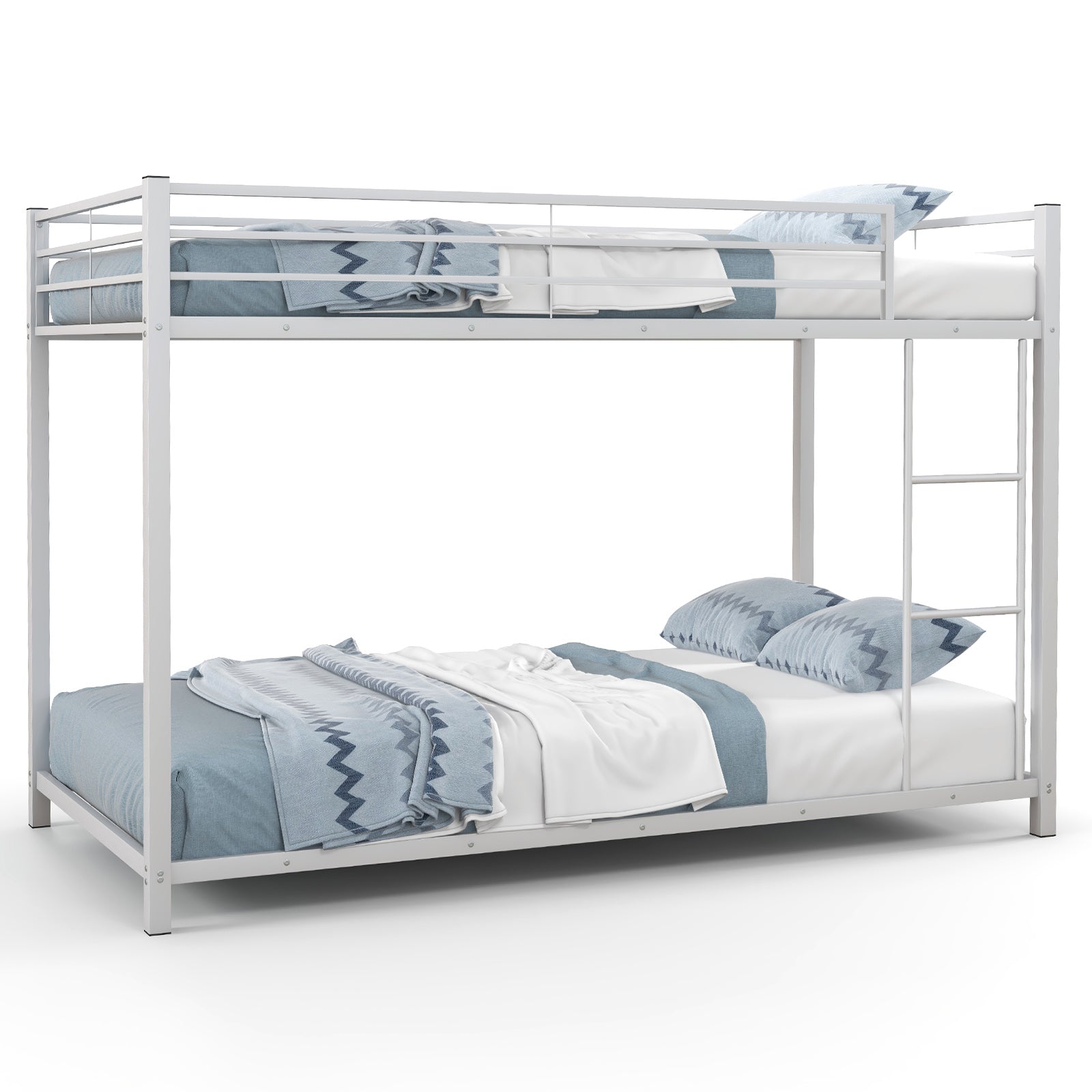 Twin Over Twin Metal Bunk Bed, Full-Length Guardrails, White Bunk Bed Frame at Gallery Canada