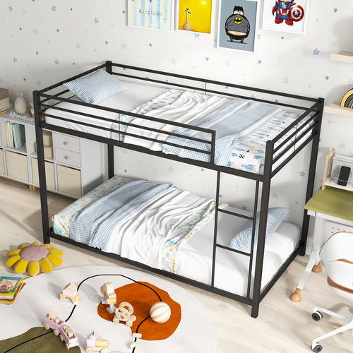 Twin Over Twin Metal Bunk Bed, Full Guardrails, Black