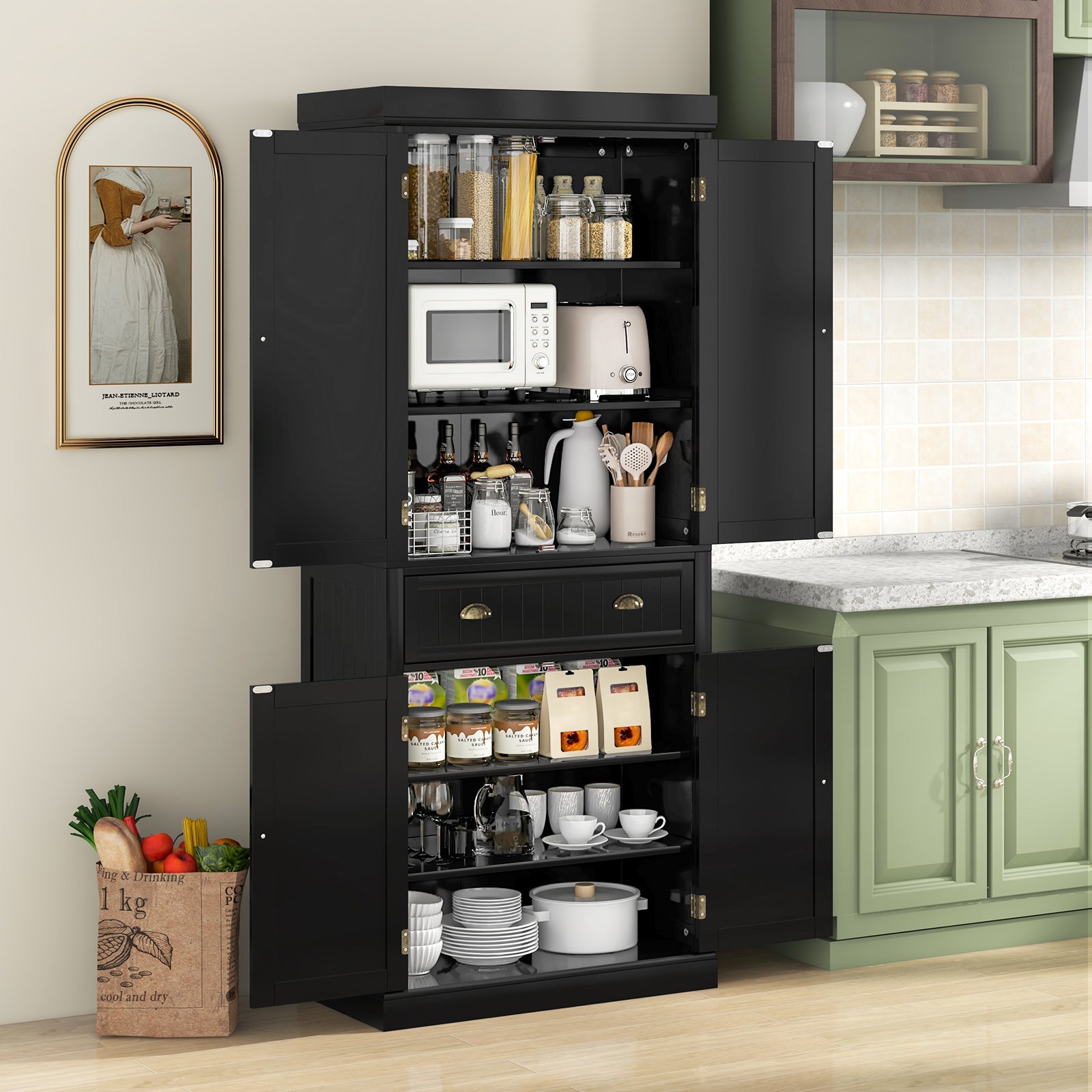 Freestanding Kitchen Cabinet, Adjustable Shelves, Black Armoires & Wardrobes at Gallery Canada
